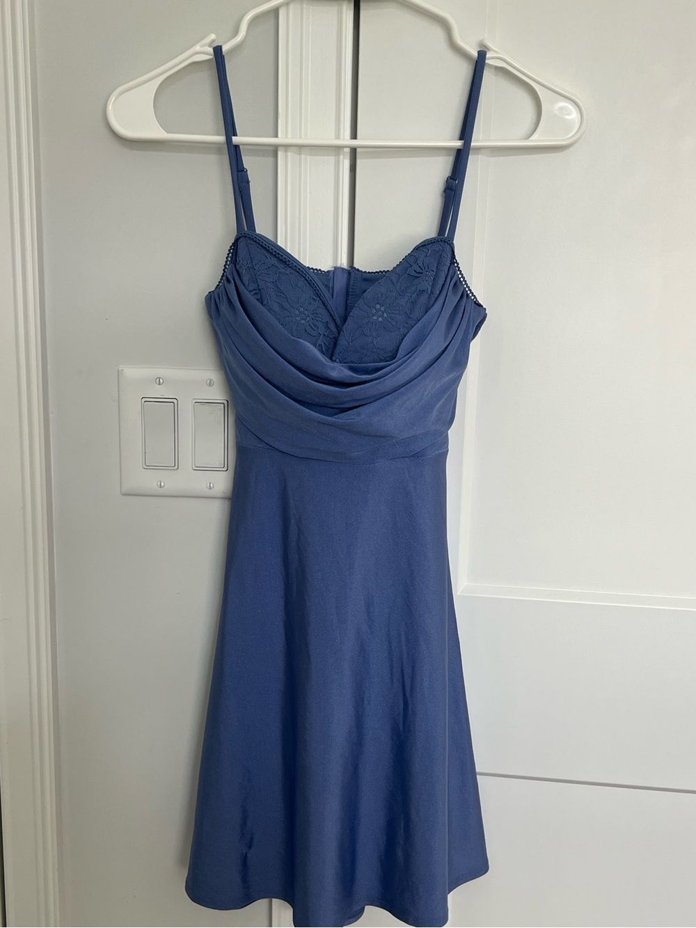 Blue/purple Spaghetti Strap Dress with Draped Bodice